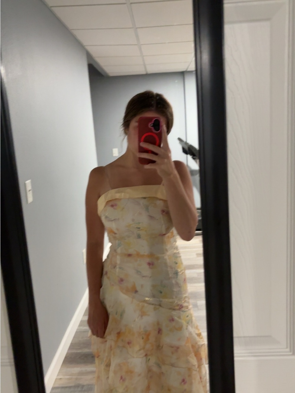 Strapless Yellow Floral Tiered Summer Dress